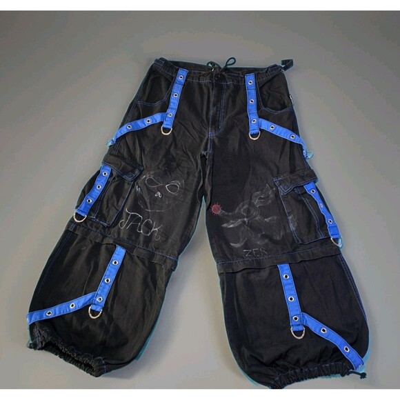 Tripp NYC Bondage Pants 34 x 30 Black Blue Straps Goth Y2K Nightmare Before Xmas - Picture 1 of 7